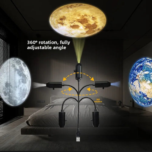 360° Rotating Planet Projector Lamp – USB Galaxy & Moon Night Light