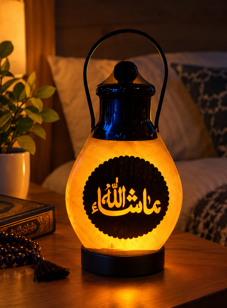 Original Khewra Pink Salt Lamp – Islamic Calligraphy | Warm Glow Home Decor