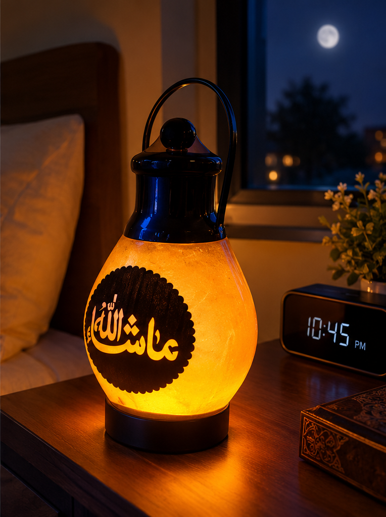 Original Khewra Pink Salt Lamp – Islamic Calligraphy | Warm Glow Home Decor